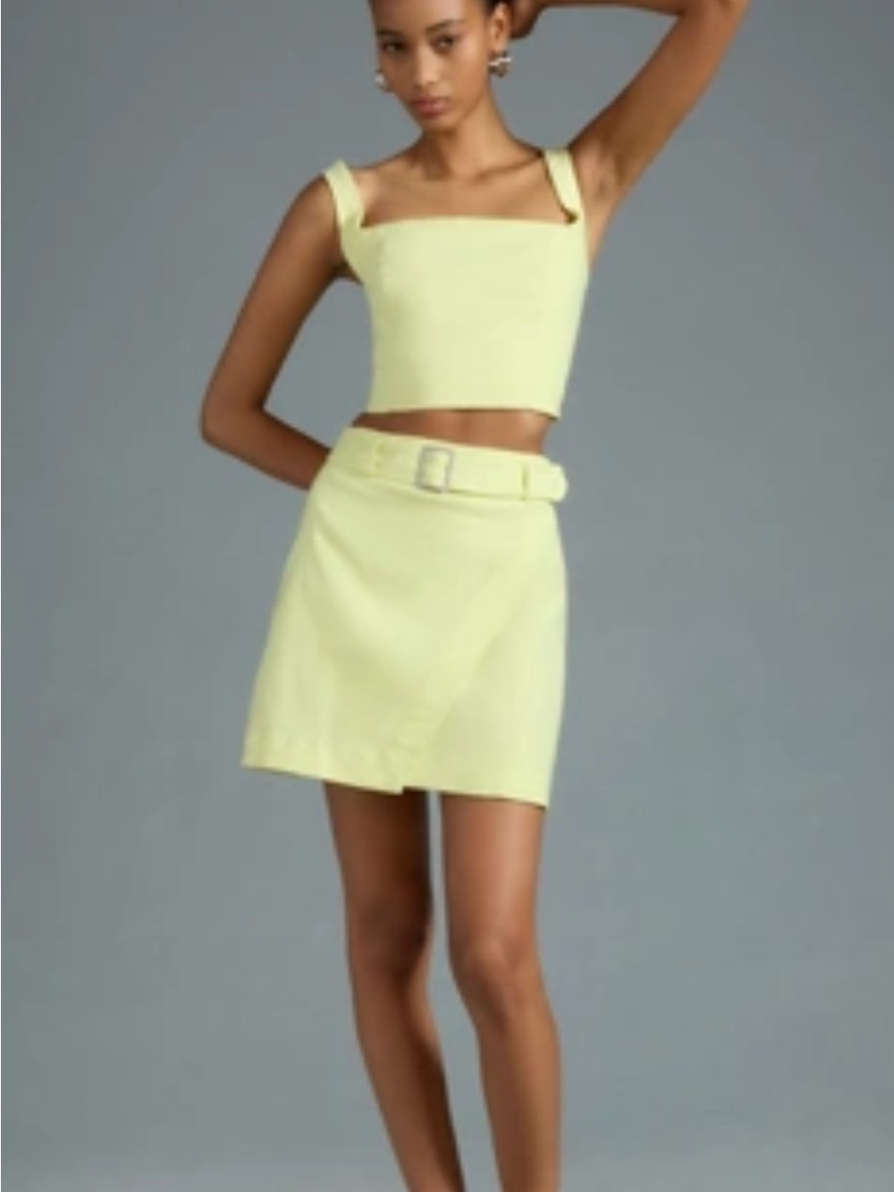 Anthropologie Pale Lemon Belted Mini Skirt